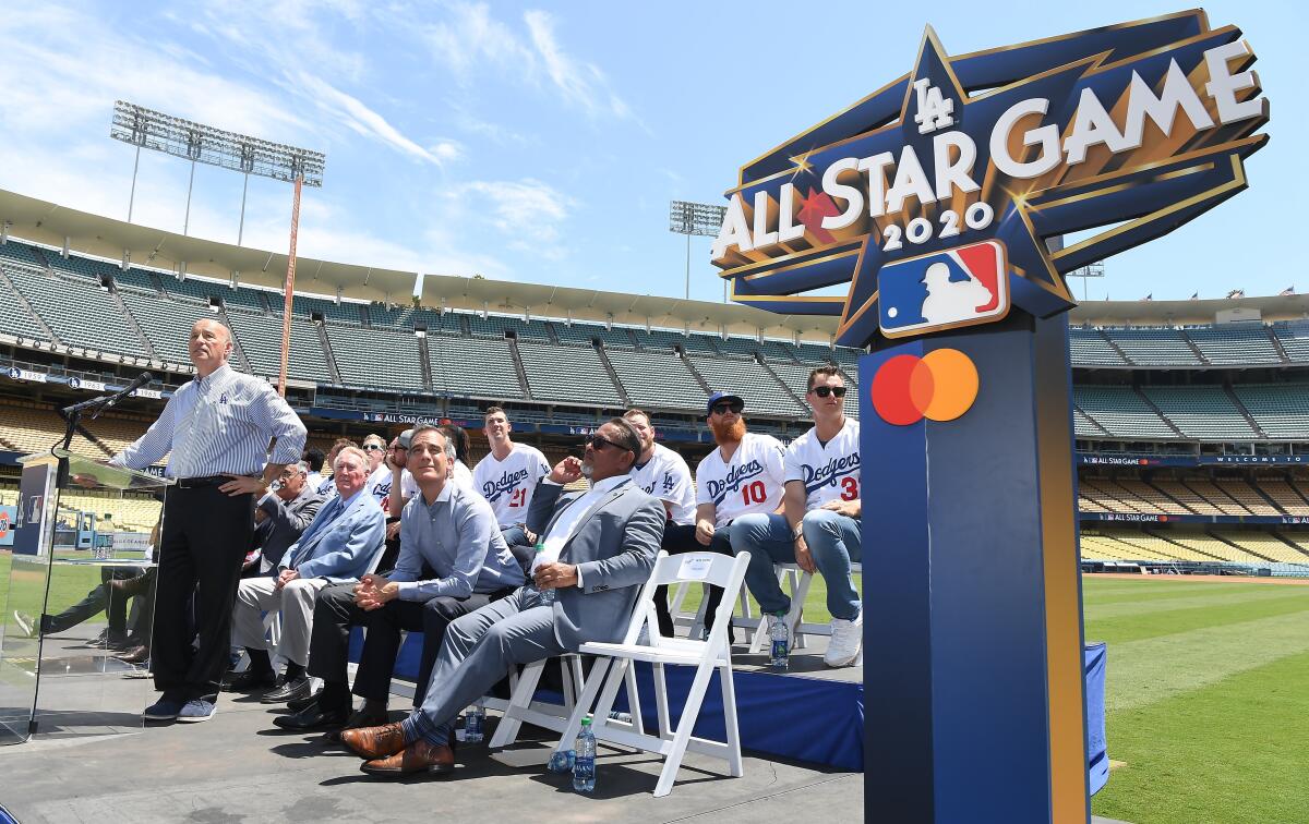Stan Kasten speaks during a news conference April 11, 2018, announcing that Dodger Stadium will host the 2020 MLB All-Star Game.