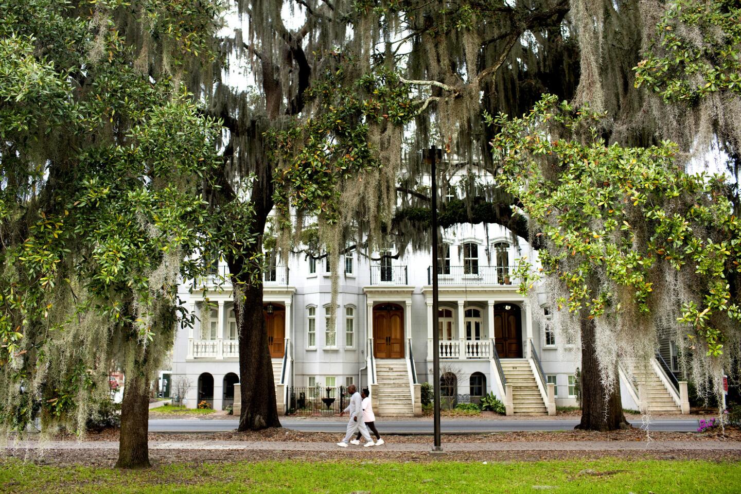 Spanish moss, historic buildings and lovely Forsyth Park in Savannah.