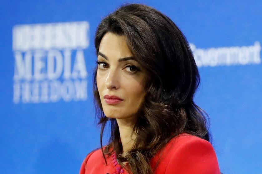 Lebanese-British human-rights lawyer Amal Clooney takes part in a panel discussion at the Global Conference for Media Freedom in London on July 10, 2019. (Photo by Tolga AKMEN / AFP)TOLGA AKMEN/AFP/Getty Images ** OUTS - ELSENT, FPG, CM - OUTS * NM, PH, VA if sourced by CT, LA or MoD **