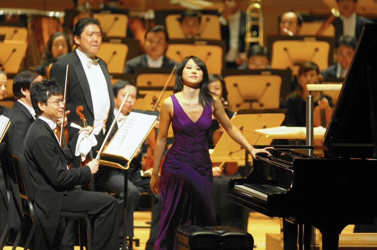 Pianist Yuja Wang performs with the Russian National Orchestra on Wednesday.
