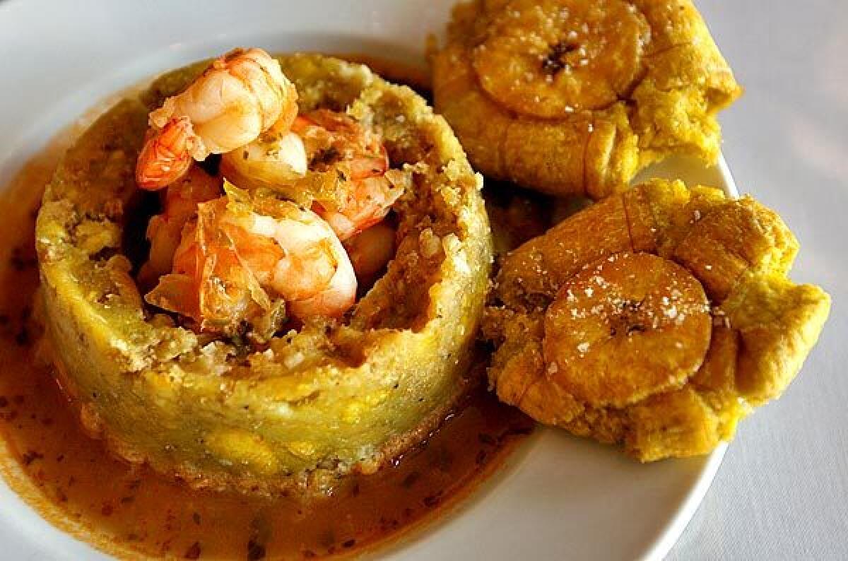 Mofongo with garlicky shrimp.