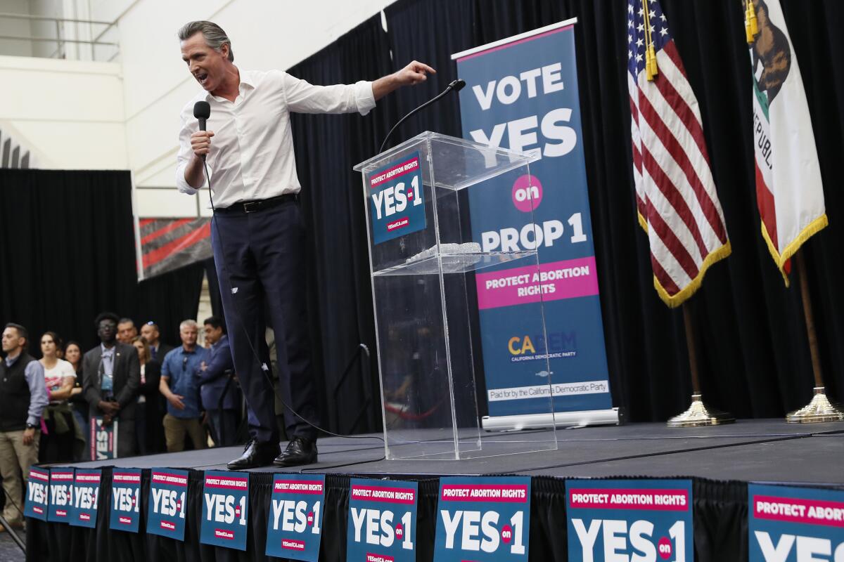 Governor Gavin Newsom speaks at a rally endorsing ballot proposition 1.