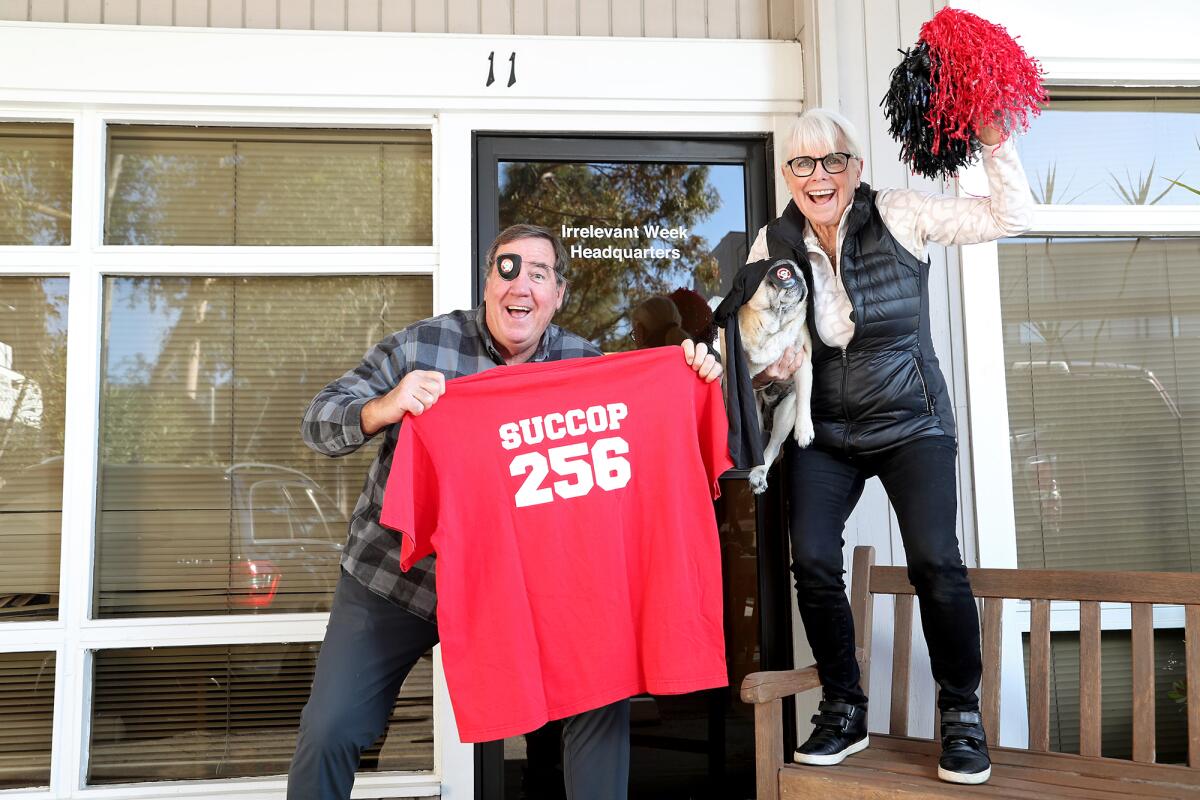 Irrelevant Week CEO Melanie Salata-Fitch, her pug Louie and husband Ed Fitch will be rooting for Ryan Succop on Sunday.