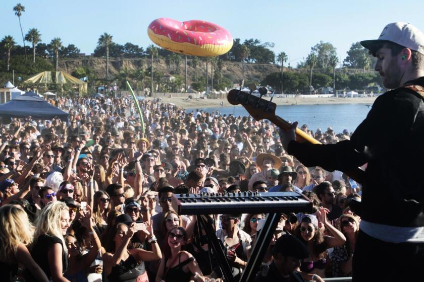 Benjamin Plant of Miami Horror plays at the Pacific Festival on Saturday in Newport Beach.