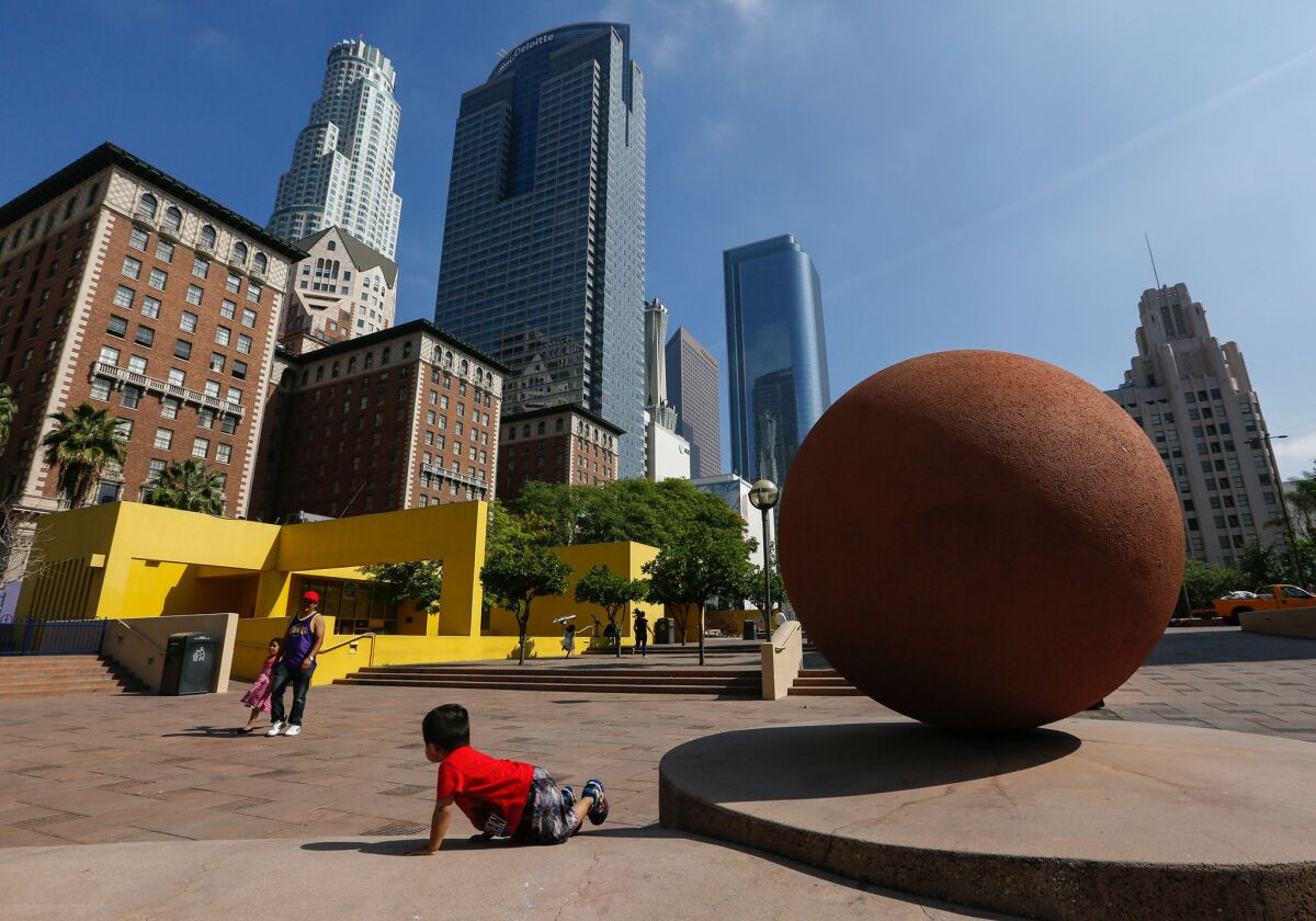 L.A. Councilmember Jose Huizar announced Thursday that a team led by French landscape architecture firm Agence Ter has won a design competition to remake Pershing Square, shown last month.