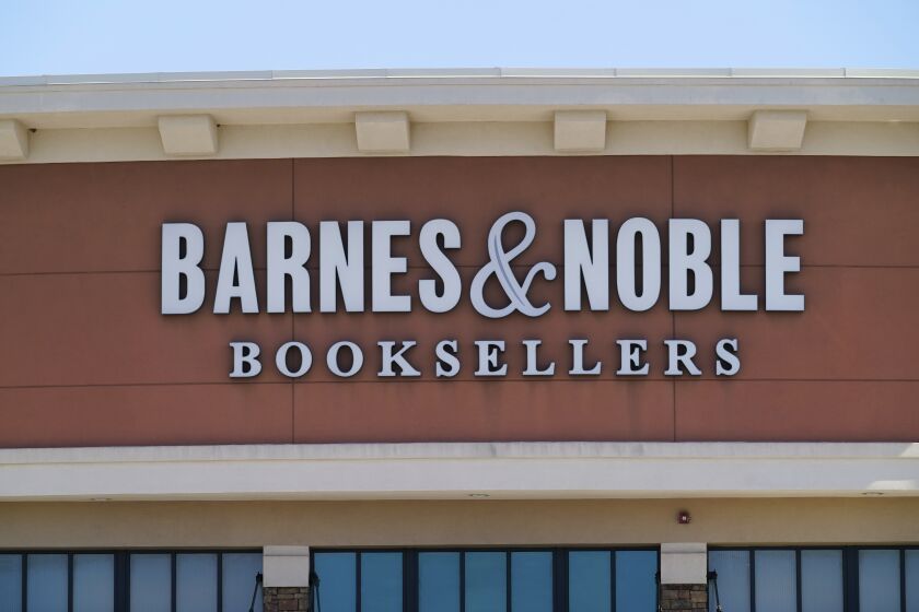 FILE - The Barnes & Noble sign is displayed on the store, March 14, 2022, in Bensalem, Pa. Workers at the Barnes & Noble in Manhattan's Union Square, one of the retail chain's signature stores and home to its corporate offices, have voted to unionize. (AP Photo/Matt Rourke, File)