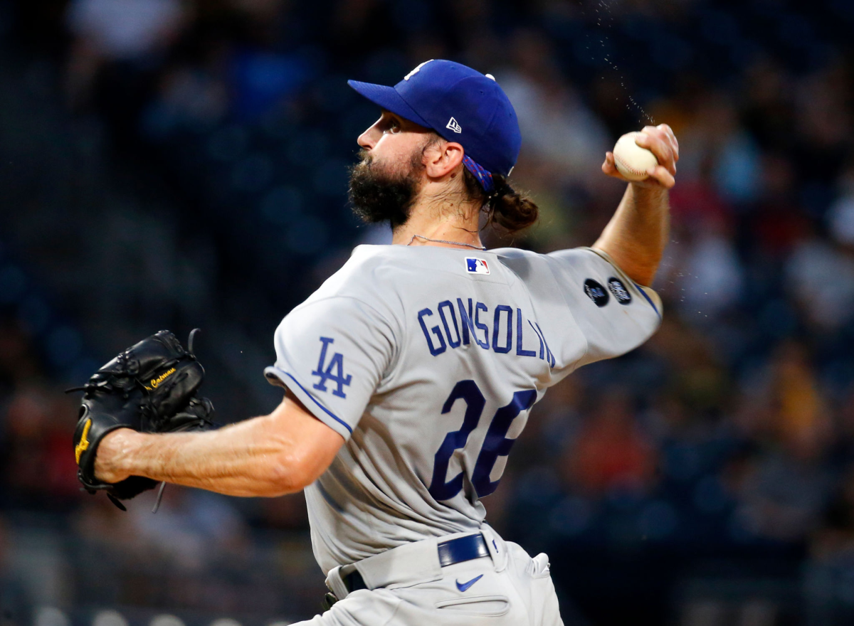 Dodgers starting pitcher Tony Gonsolin delivers during the first inning against the Pirates on Wednesday.