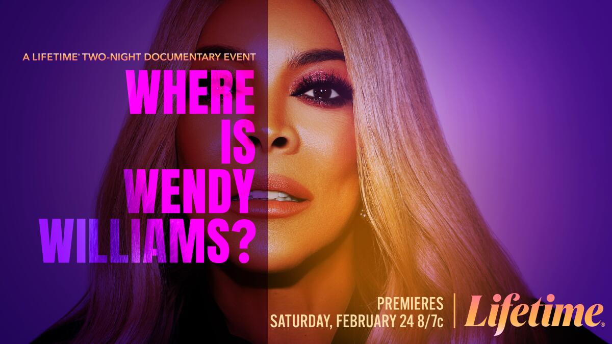 Wendy Williams face is seen close-up along with type in a promo for the upcoming documentary 'Where Is Wendy Williams?'