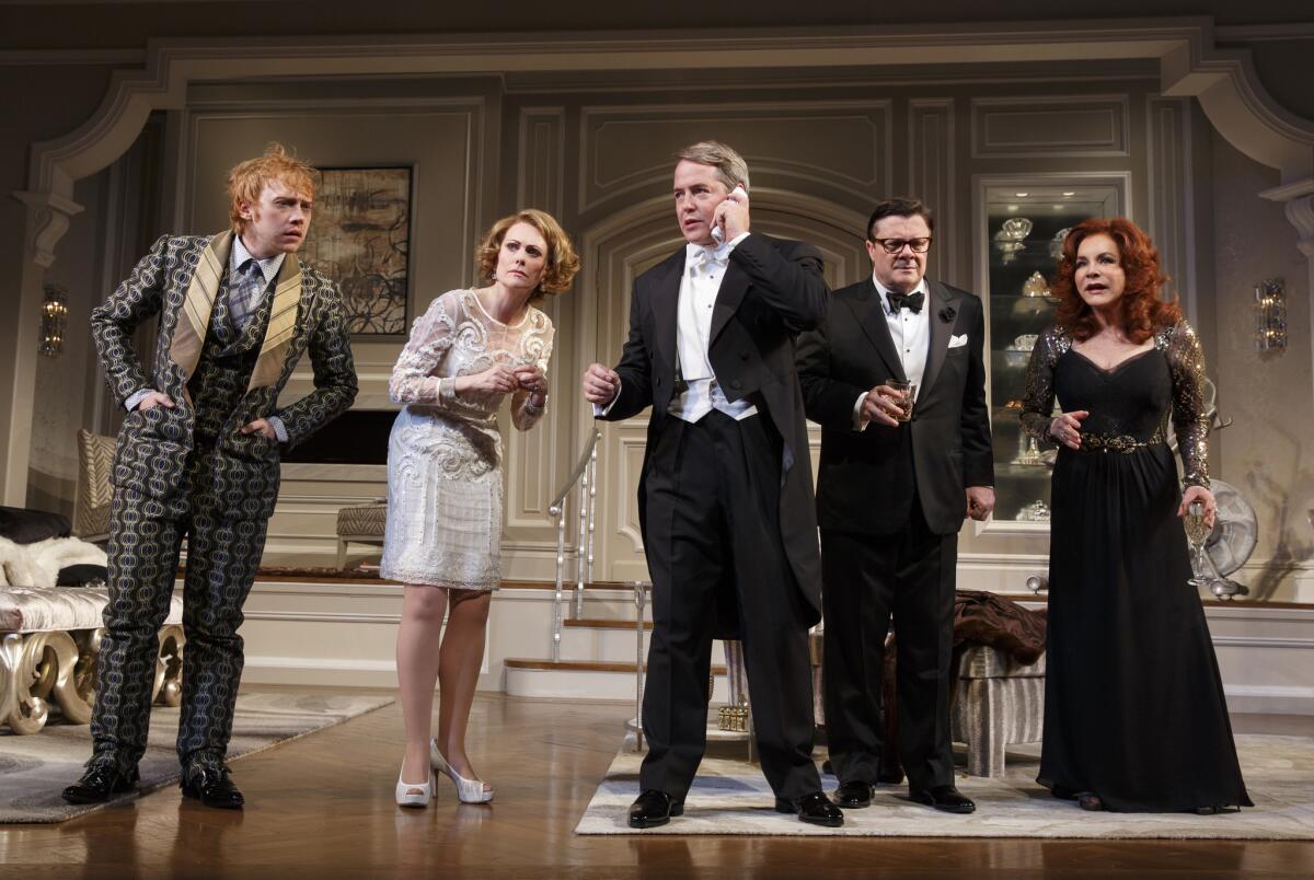 Rupert Grint, left, Megan Mullally, Matthew Broderick, Nathan Lane and Stockard Channing star in "It's Only a Play" on Broadway.