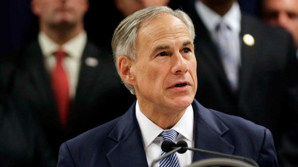 Texas Gov. Greg Abbott, pictured in April 2017, hailed the nation’s most sweeping law to target sanctuary cities for immigrants as “doing away with those that seek to promote lawlessness in Texas.”