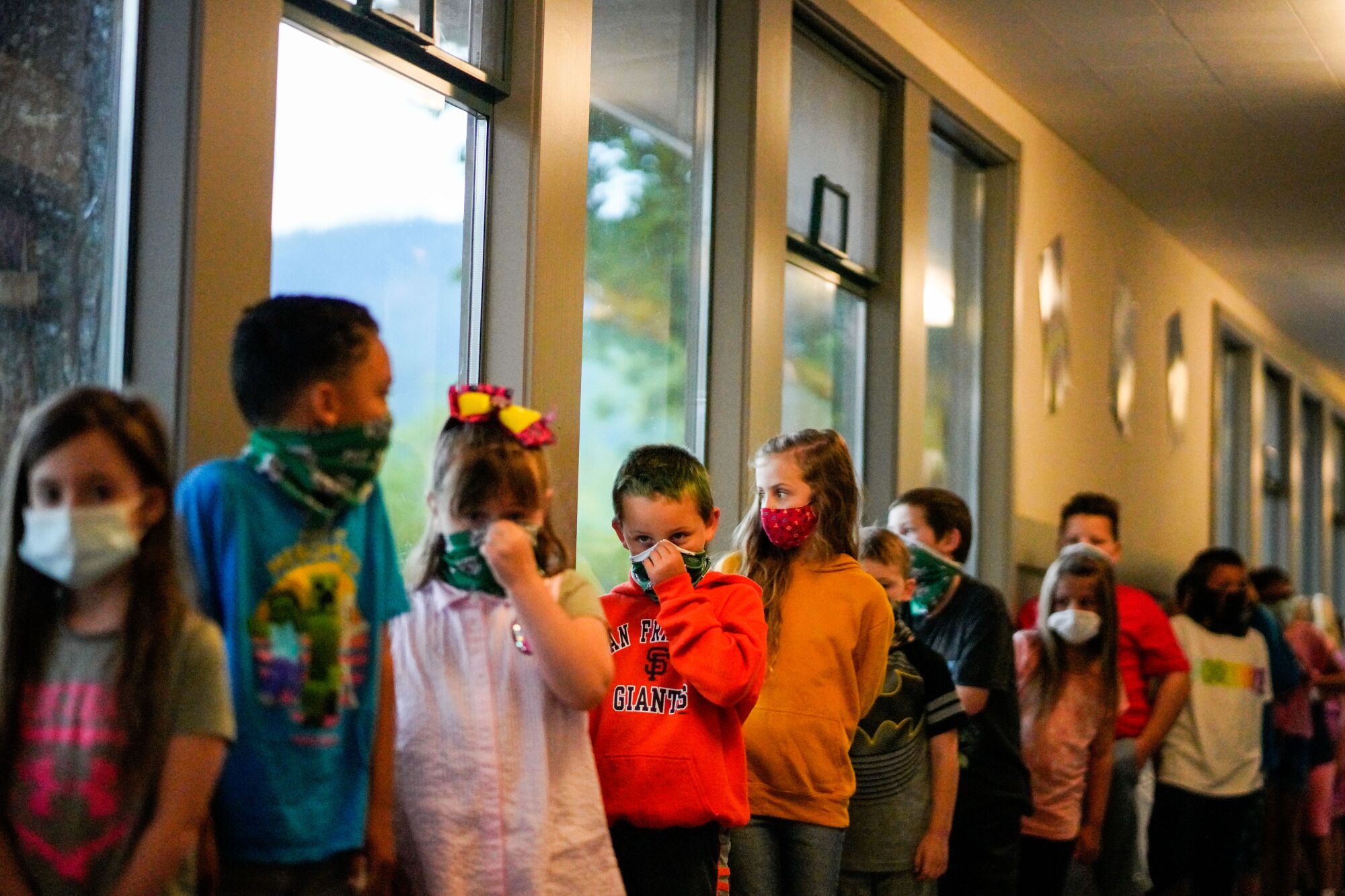 Students in Darsi Green's second-grade class line up for recess at Weaverville Elementary School.