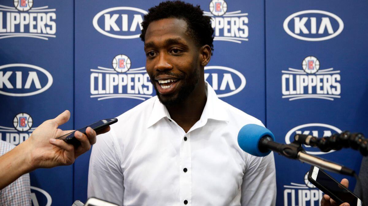 Clippers' Patrick Beverley talks to reporters after a news conference Tuesday.