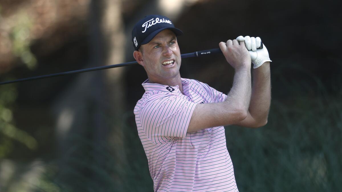 Webb Simpson tees off during the second round of the RBC Heritage golf tournament June 19, 2020.