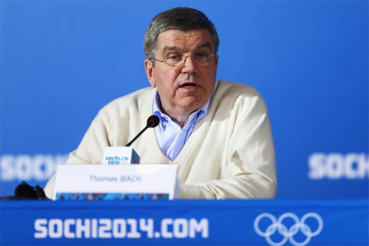 International Olympic Committee President Thomas Bach attends a press conference Monday ahead of the Sochi 2014 Winter Olympics at Olympic Park.