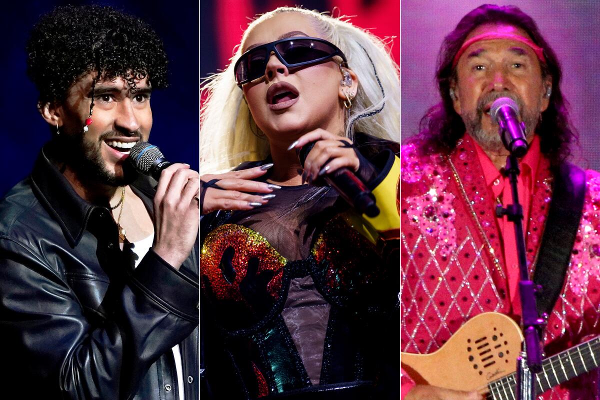 A triptych of Bad Bunny, Christina Aguilera and Marco Antonio Solis