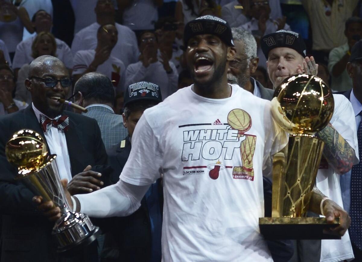 LeBron James celebrates his second straight NBA championship Thursday night.