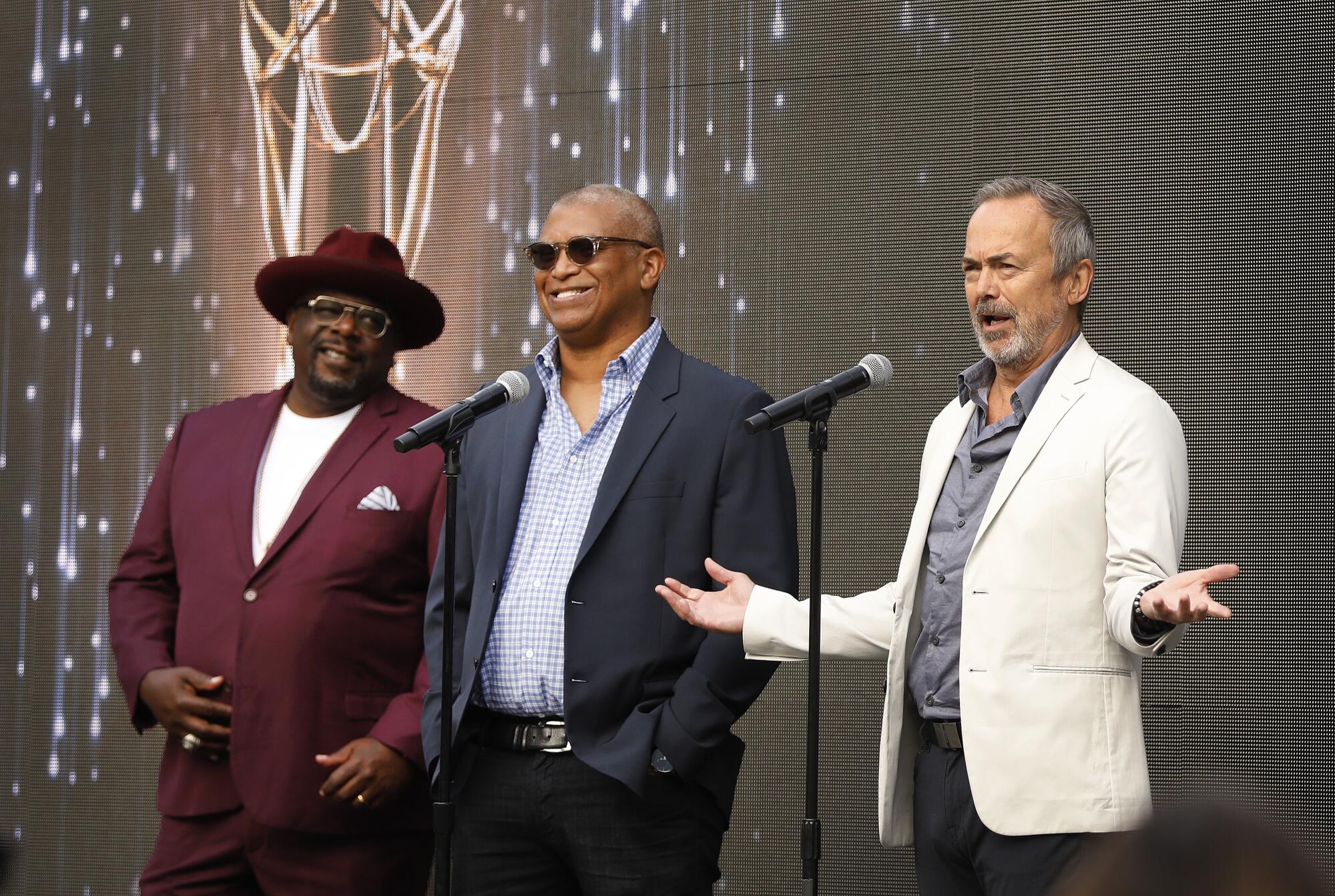 Host of the upcoming 73rd Emmy Awards Cedric the Entertainer, executive producers Reginald Hudlin and Ian Stewart.