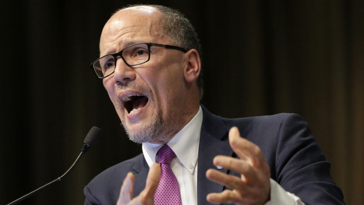 Tom Perez, chairman of the Democratic National Committee, speaks during the National Action Network Convention in New York in April.