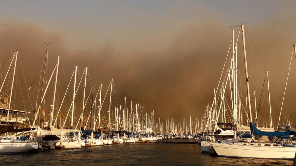 Smoke covers Ventura Harbor.