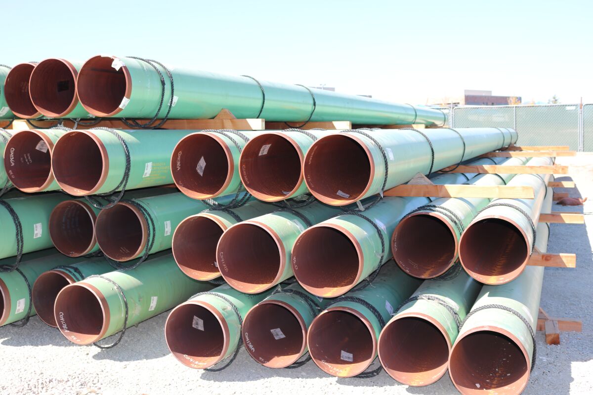 Natural gas pipes at a San Diego Gas & Electric staging area.  