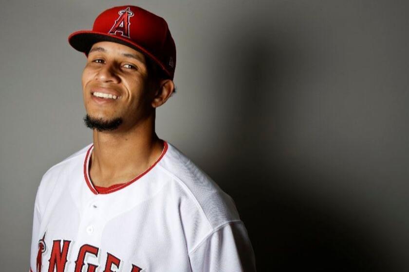 Angels relief pitcher Keynan Middleton poses for a portrait during the team's spring training photo day on Feb. 21.