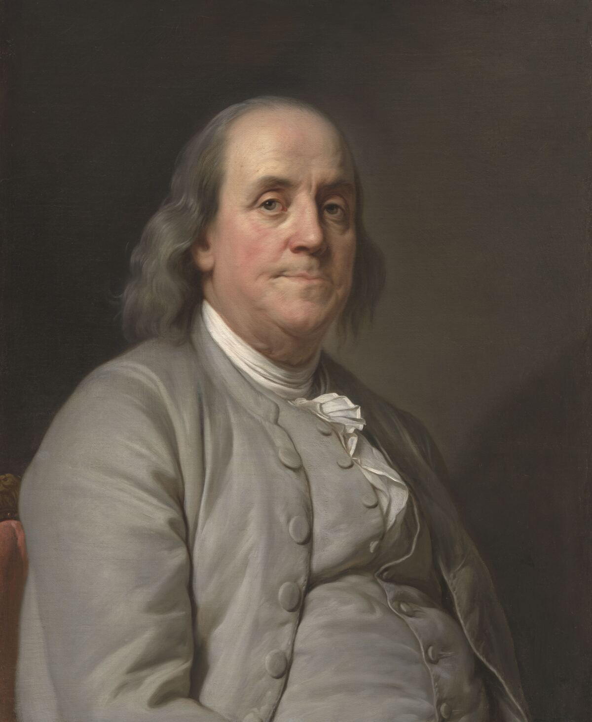A painting of Benjamin Franklin in grey