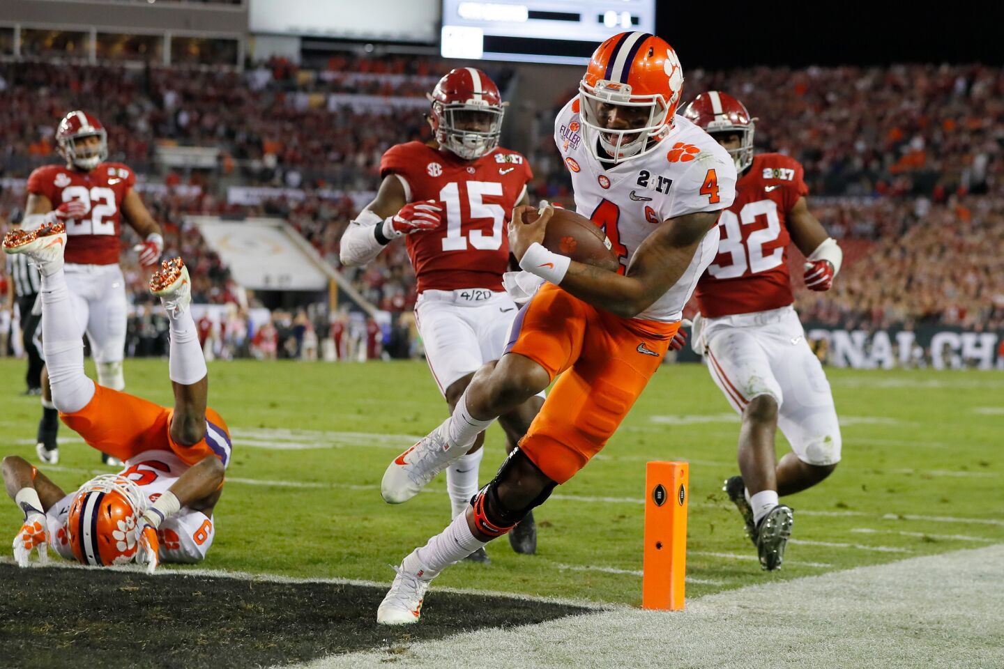 Clemson quarterback Deshaun Watson gets into the end zone on an eight-yard run during the College Football Playoff national championship game in Tampa, Fla., on Jan. 9