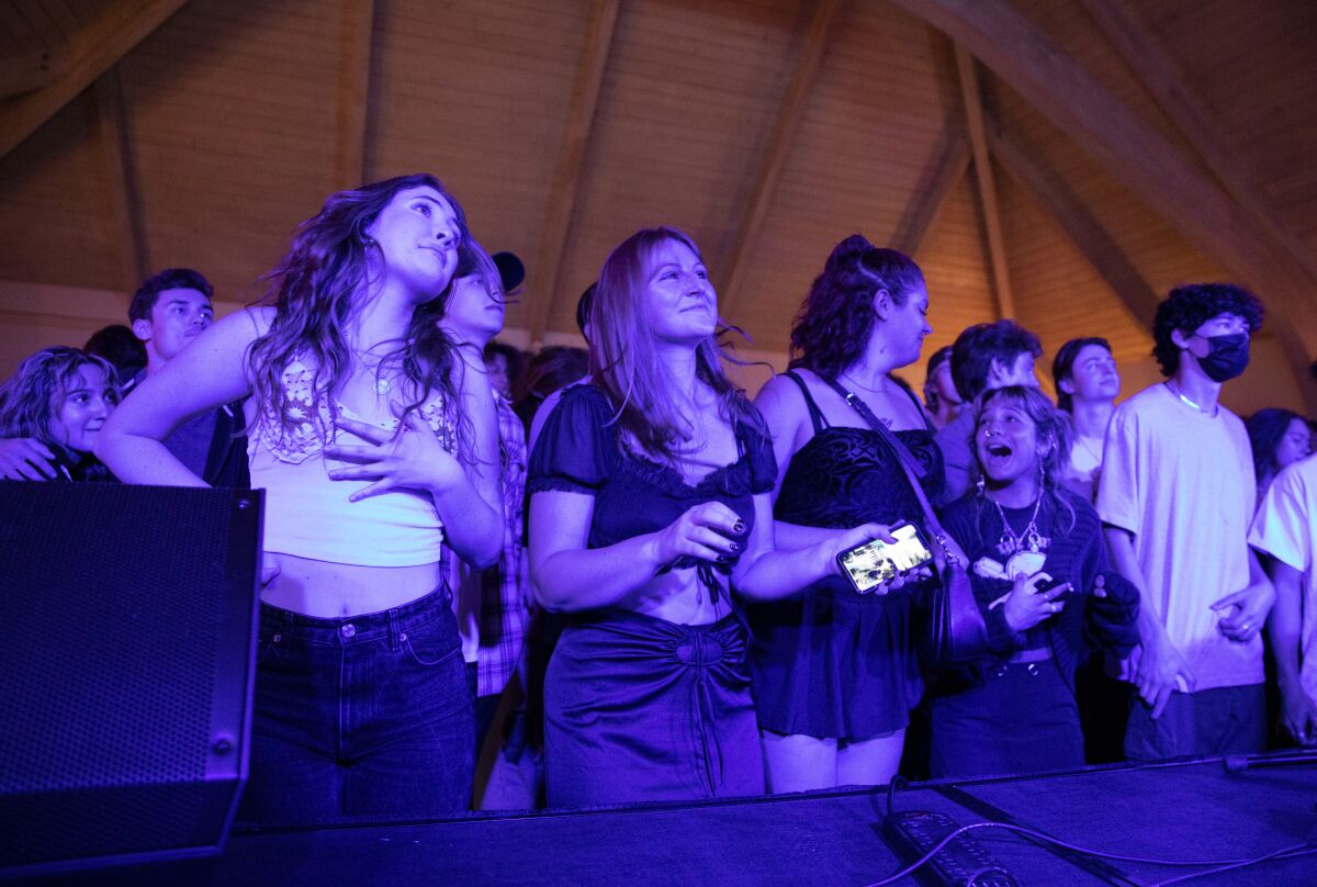 San Diego, California - November 05: Fans dance during a show in a new music venue called Bridges