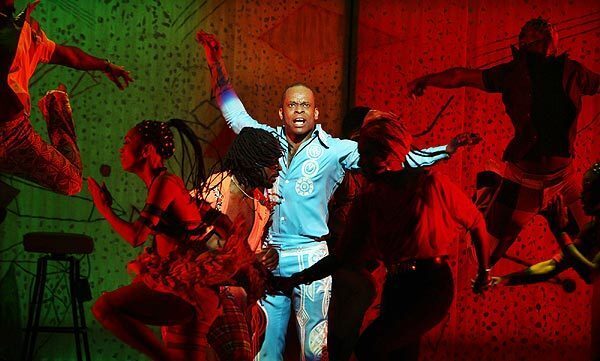 "Fela!" imagines a night at the Lagos, Nigeria, dance hall that was the performing home of musician and freedom fighter Fela Anikulapo-Kuti. Sahr Ngaujah, center, portrays Fela, with Adesola Osakalumi taking the role at certain performances as the touring production visits the Ahmanson Theatre.