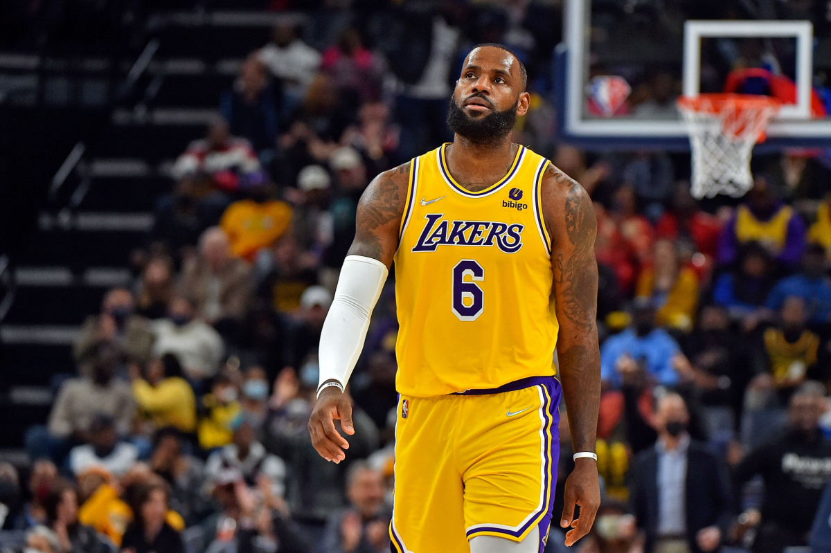 LeBron James reacts during the second half against the Memphis Grizzlies.