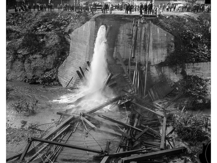 March 7, 1924: Remains of the Avenue 26 bridge, spanning the Arroyo Seco, after it collapsed, killing one man.