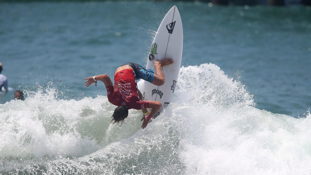 San Clemente's Kade Matson, shown competing during the U.S. Open of Surfing on July 31, 2018, won the national open juniors title last year at the NSSA national championships.