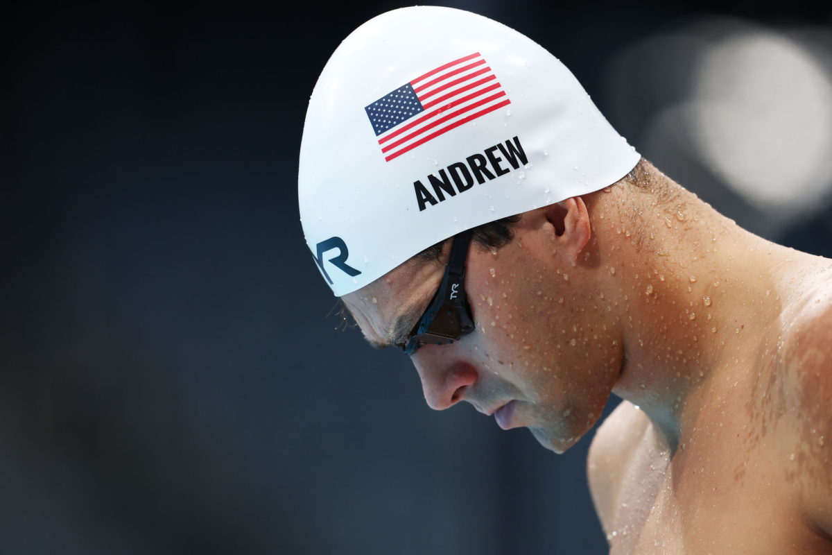 Swimmer Michael Andrew prepares before a race at the Tokyo Olympics.