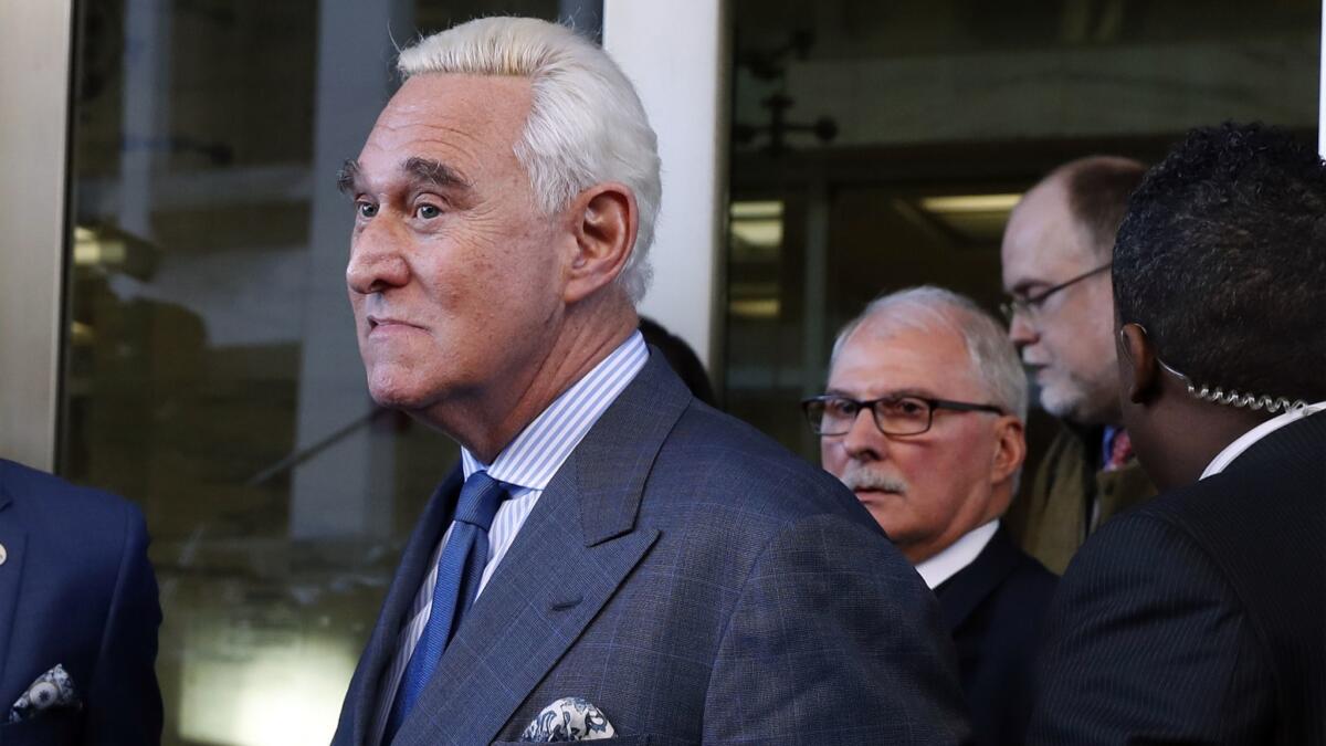 Roger Stone, a former campaign advisor for President Trump, leaves federal court in Washington last month.