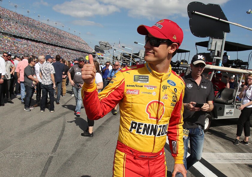 Driver Joey Logano has 24 career victories in the NASCAR Cup series, but none at Auto Club Speedway.