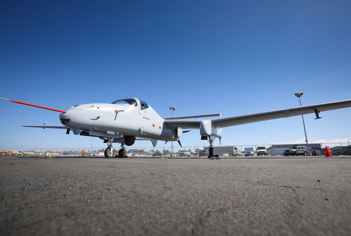 An experimental pilot-optional craft landed in Montgomery-Gibbs Executive Airport in Kearny Mesa in 2019.
