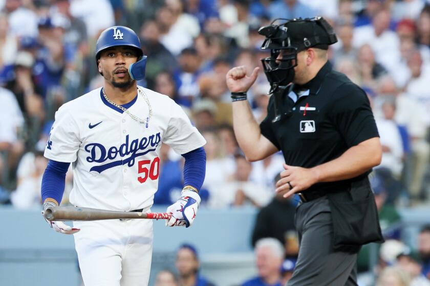 LOS ANGELES, CALIFORNIA - OCTOBER 06: Mookie Betts #50 of the Los Angeles Dodgers.