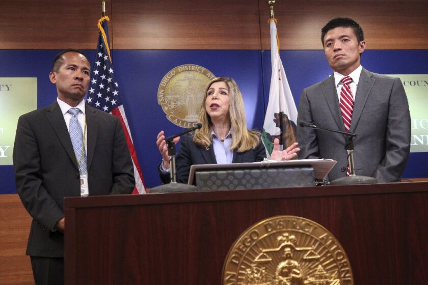San Diego County District Attorney Summer Stephan speaks at a press conference in on Tuesday, April 30, 2019.