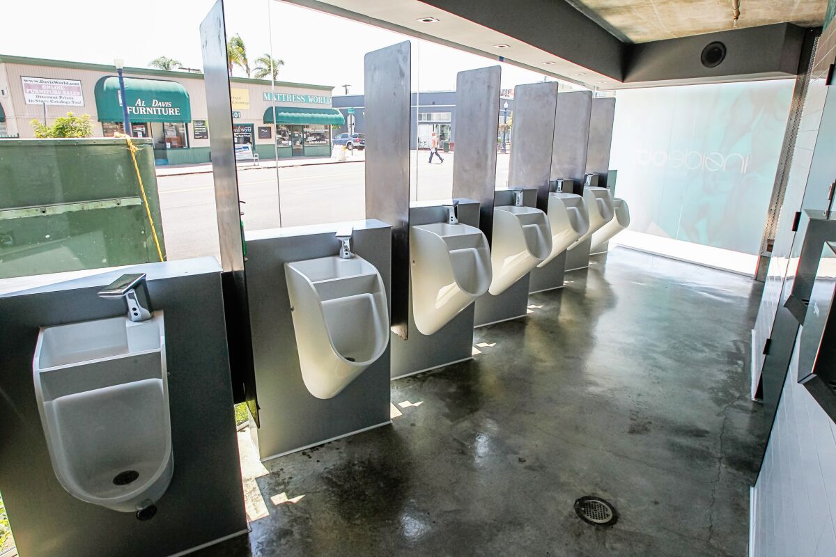 In one of the restrooms, urinals face the street, separated from the outside by floor-to-ceiling glass windows. One Instagram user said: “New bathroom experience but I did get a thumbs up by a group of passer-bys.”