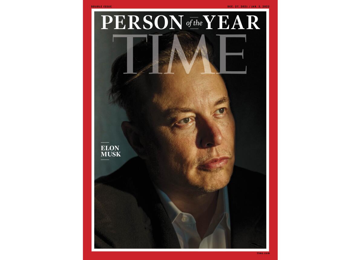 En esta foto proporcionada por Time, Elon Musk, seleccionado como "Persona del Año"