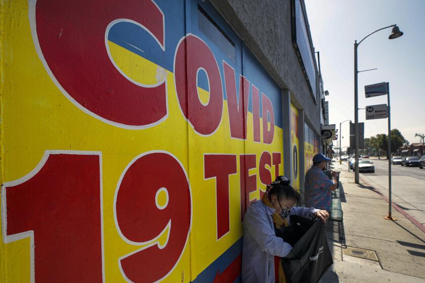 Pico Rivera, CA - May 05: A COVID19 test site along Whittier Blvd. on Wednesday, May 5, 2021 in Pico Rivera, CA. (Irfan Khan / Los Angeles Times)