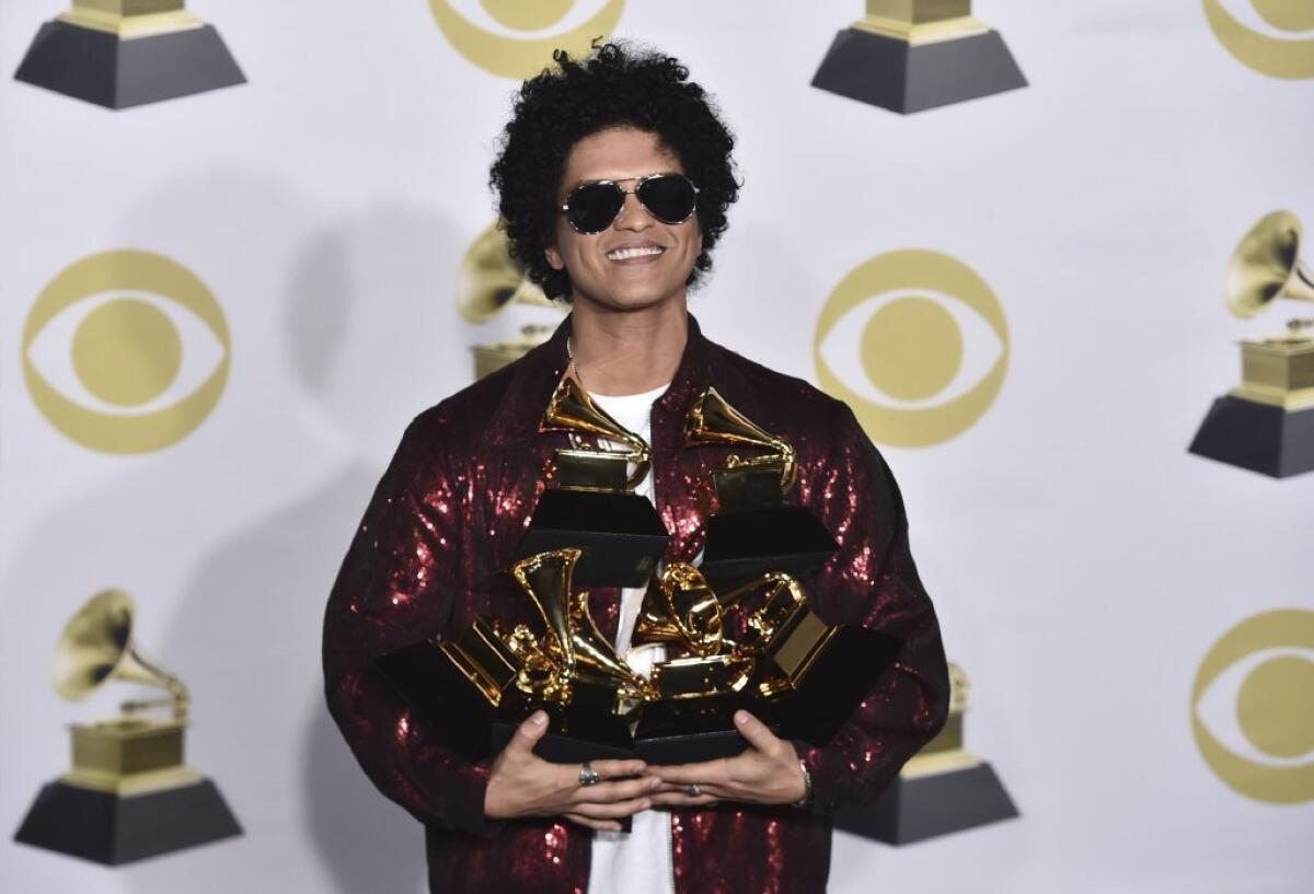 Bruno Mars took home seven awards at the 2018 Grammys.