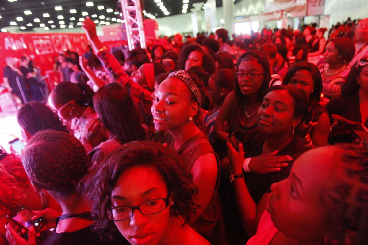 Crowds packed into the free fan fest during the BET Experience on June 28, 2014, at the Los Angeles Convention Center in Los Angeles.