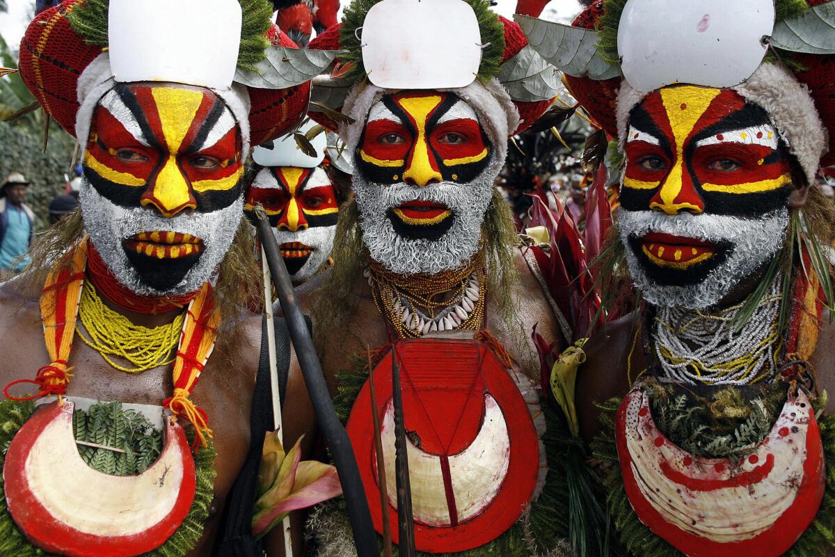 Nebilyer warriors in a file photo in 2006. Papua New Guinea is considered the world's most linguistically diverse nation, with more than 800 languages spoken, according to the World Bank.
