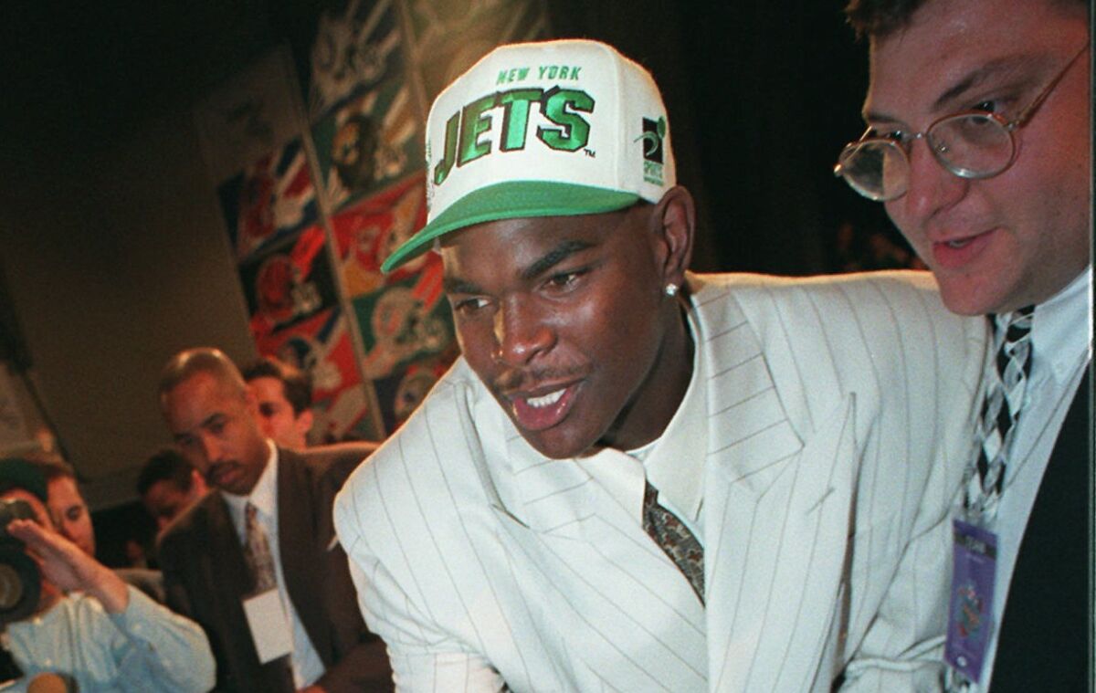 USC wide receiver Keyshawn Johnson after being selected No. 1 overall by the New York Jets in 1996.