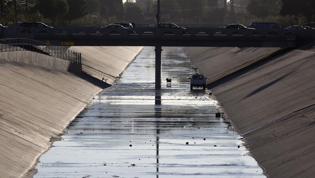 The revitalization of the L.A. River has been a headline topic for much of 2015 — along with the bickering that has gone along with it. Seen here: a view of the river in Canoga Park.