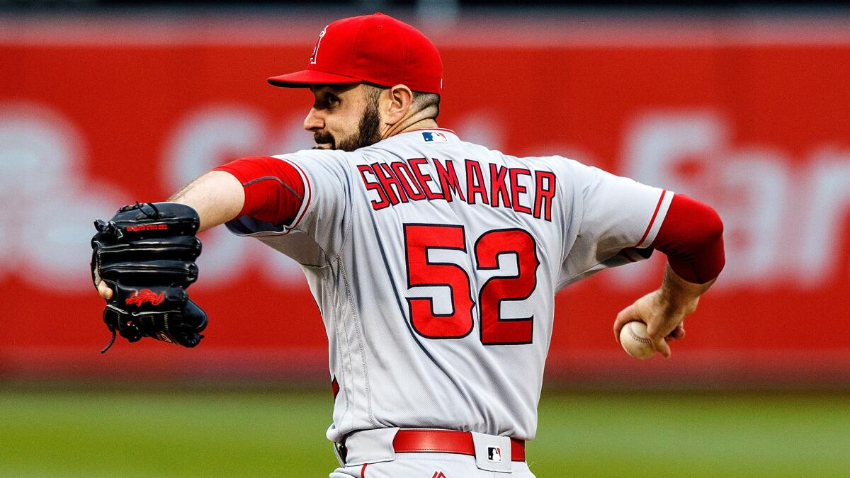Angels starter Matt Shoemaker went six innings Friday night against the A's, striking out seven and giving up one run in 109 pitches.