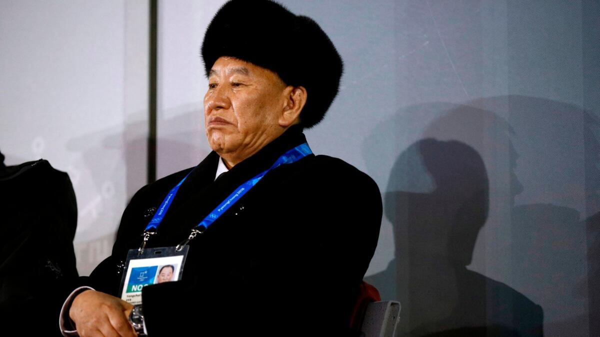 Kim Yong Chol, vice chairman of North Korea's ruling Workers' Party Central Committee, attends the Olympics closing ceremony in South Korea.