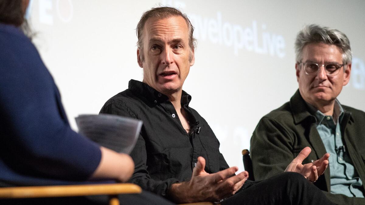 "Better Call Saul" star Bob Odenkirk and executive producer Peter Gould discuss the Season 4 finale in an Envelope Live screening at the Montalbán.