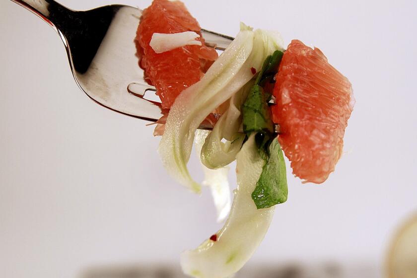 Pink grapefruit and fennel salad with crab.